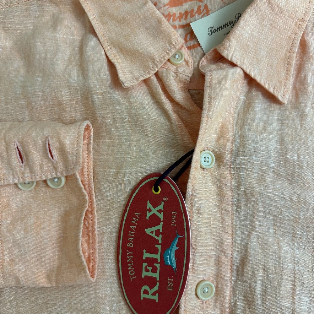 Tommy Bahama Relax Easy Breezer Shirt Orange Linen Long Sleeve Button Up Men 2XL - Picture 4 of 12